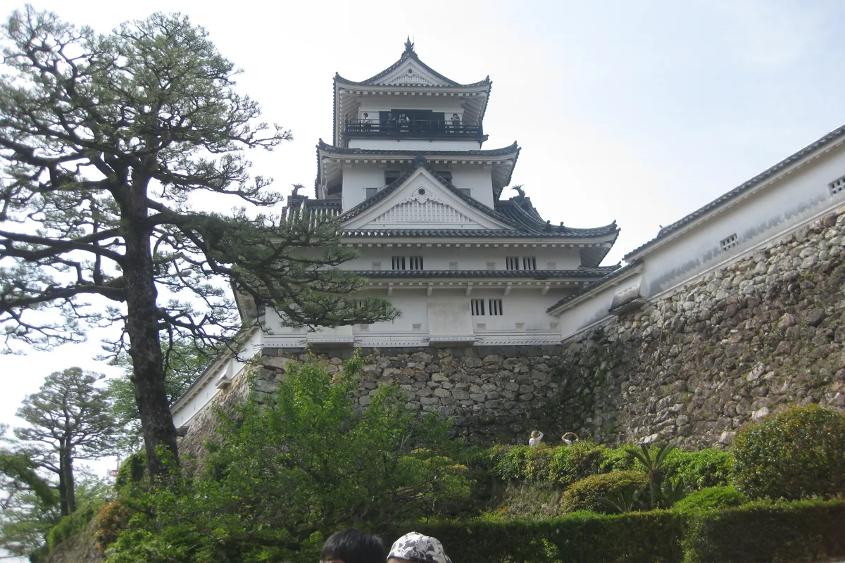 Kochi Castle's wooden keep rising above its rough-stacked stone ramparts