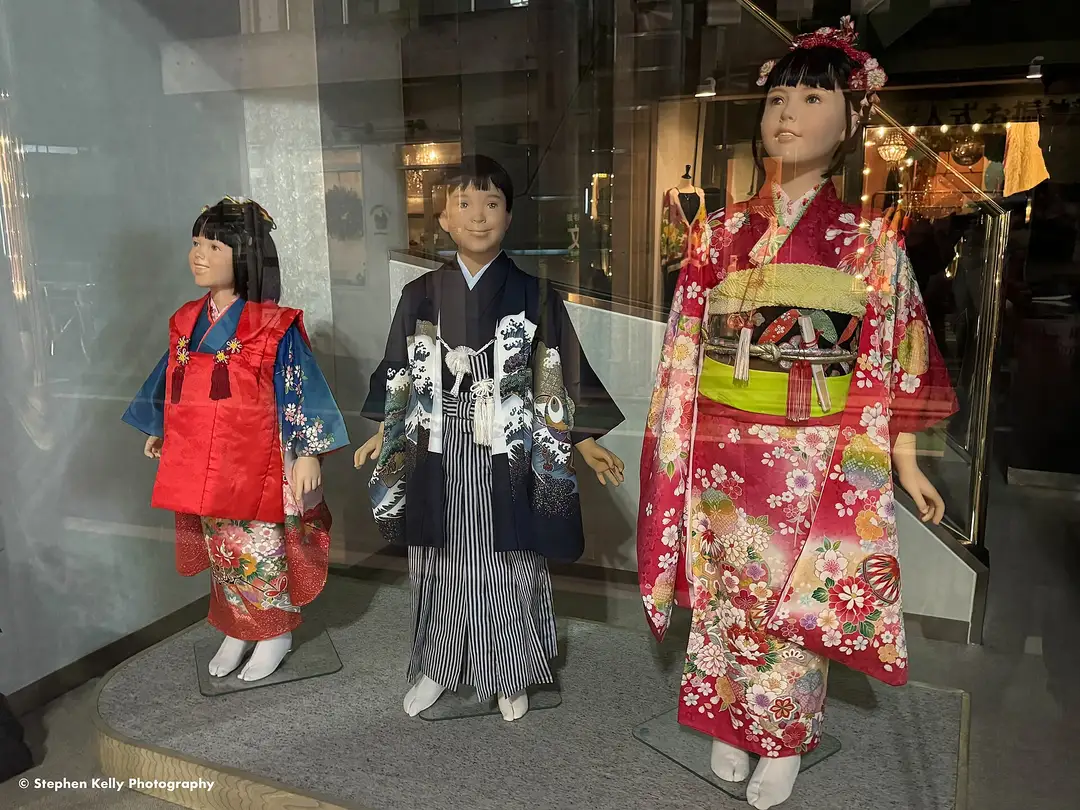 Children's kimono displayed in a shop window in Shimokitazawa, Tokyo